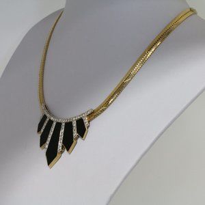 Heavy Estate Solid 14K Gold Onyx Italy Pendant Necklace 1.75 TCW Diamond F Crown